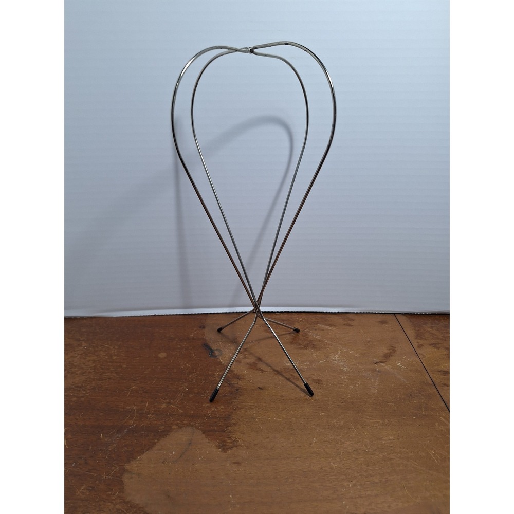 Collapsible Metal Wig Stand Silver Wire Tripod Portable Hairpiece Holder 12in